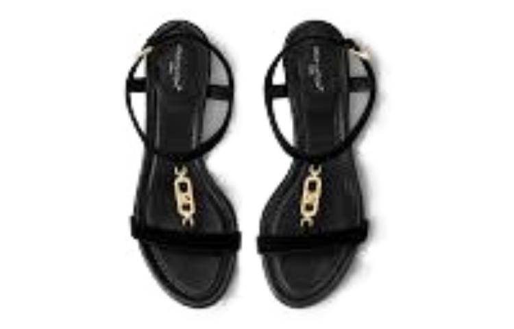 Shop (W) Louis Vuitton Leren Buckle Chunky Hak Ronde Neus Fashion Slide 6.5cm ''Zwart'' 1ABIGM