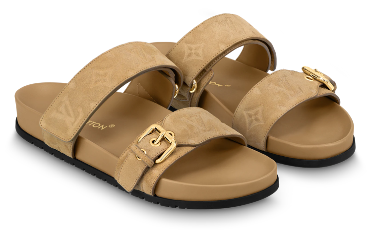 Order 路易威登 皮革 平跟 一字拖鞋 女款 棕色