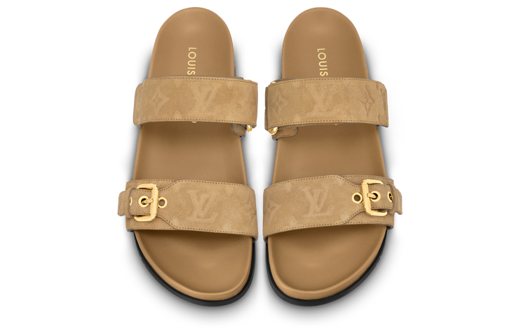 Lookbook 路易威登 皮革 平跟 一字拖鞋 女款 棕色