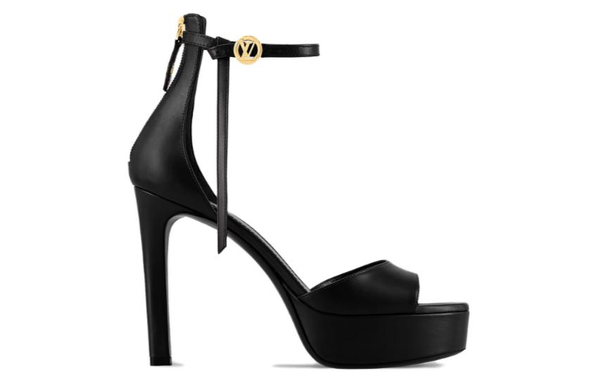 Order (W) Louis Vuitton Leder High-Heel Sandale ''Monogram Strap'' 9cm Peep-Toe Schwarz 1ACHFQ