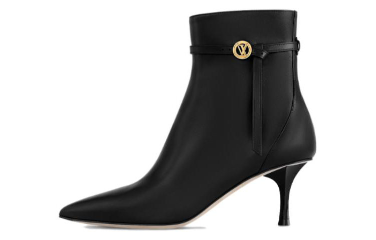 (Women) Louis Vuitton Leather Pointed-Toe Ankle Boots 'Black Kitten Heel' 1ACIS7
