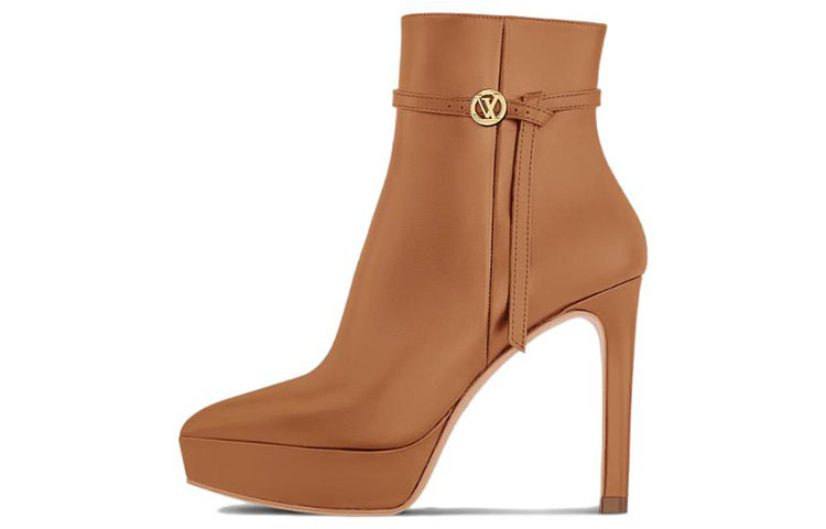 (Women) Louis Vuitton Leather Pointed-Toe High-Heel Ankle Boot 'Brown' 1ACHFA