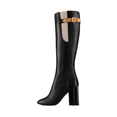 (W) LV Leather Pointed-Toe High-Heeled Tall Boots 'Black'