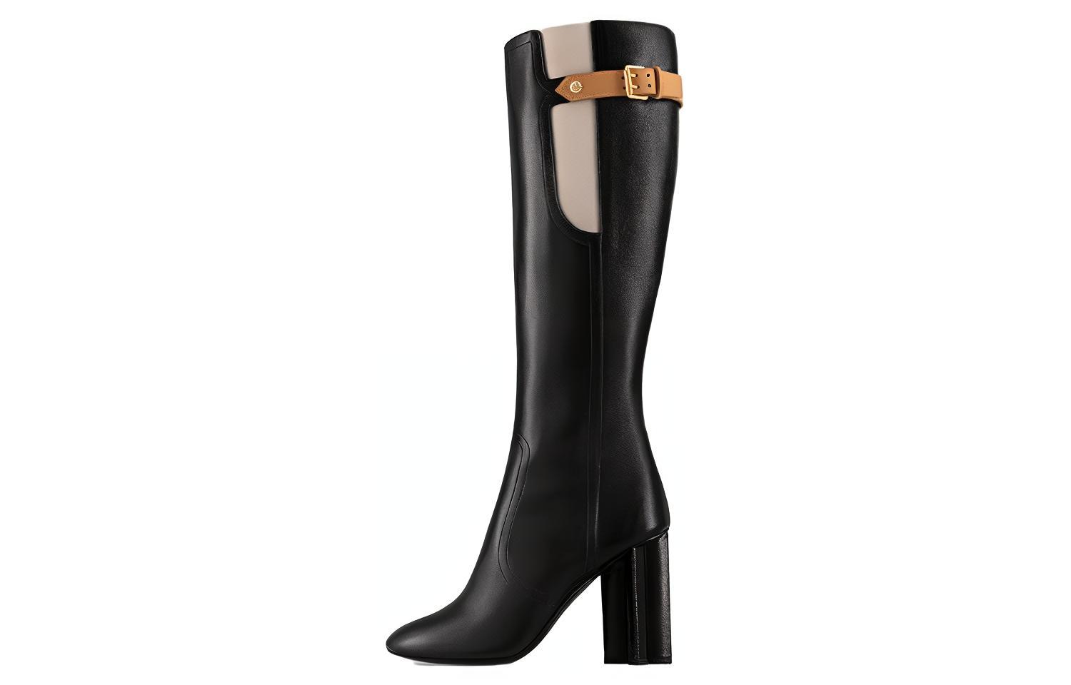 (Women) Louis Vuitton Leather Pointed-Toe High-Heeled Tall Boots 'Black' 1ACL6O