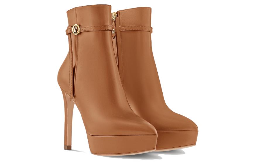 (W) LV Leather Pointed-Toe High-Heel Ankle Boot 'Brown' 圖 3