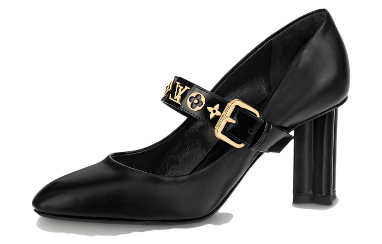 (Women) Louis Vuitton Leather Pointed Toe Buckle Chunky Heel 'Black' 7.5cm 1A93CX
