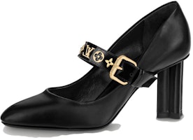 (Women) Louis Vuitton Leather Pointed Toe Buckle Chunky Heel 'Black' 7.5cm 1A93CX (Women) Louis Vuitton Leather Pointed Toe Buckle Chunky Heel 'Black' 7.5cm 1A93CX