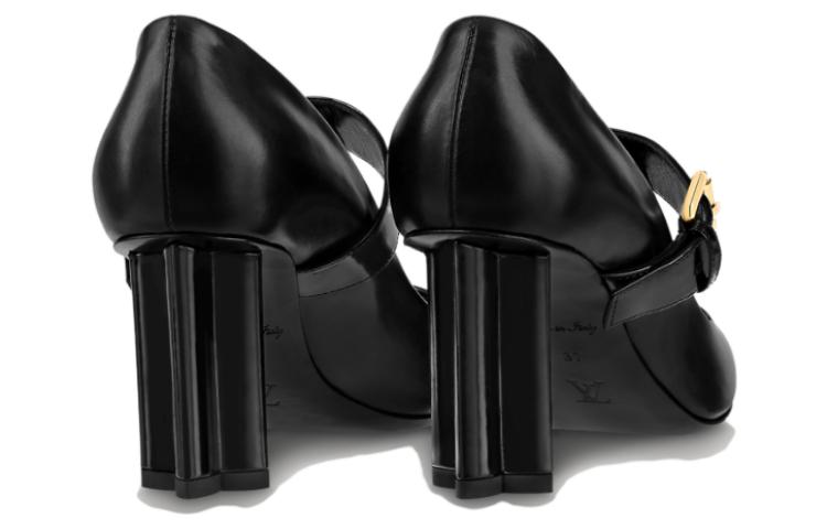 Purchase (Women) Louis Vuitton Leather Pointed Toe Buckle Chunky Heel 'Black' 7.5cm 1A93CX