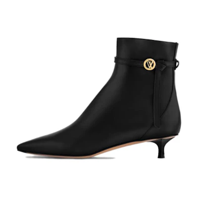 (W) LV Leather Pointed Toe Slim Heel Ankle Boots 'Black'