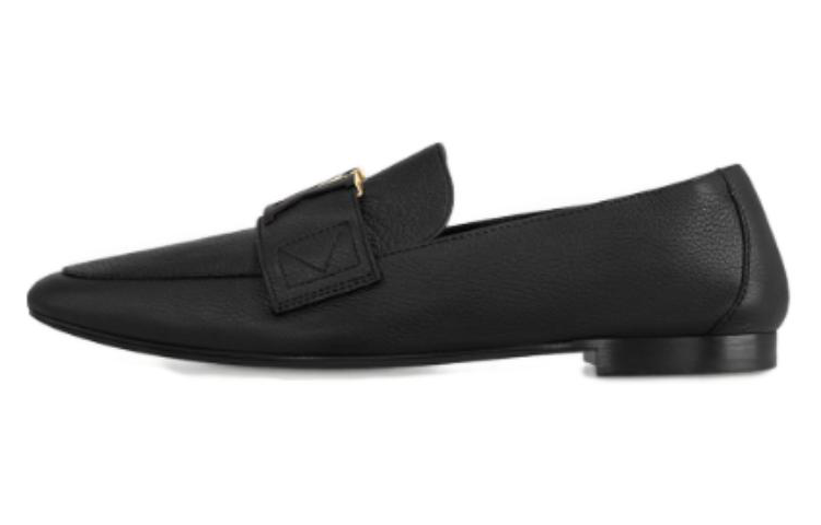 (W) LV Leather Pointed Toe Slip-On Flat 'Black Loafer'