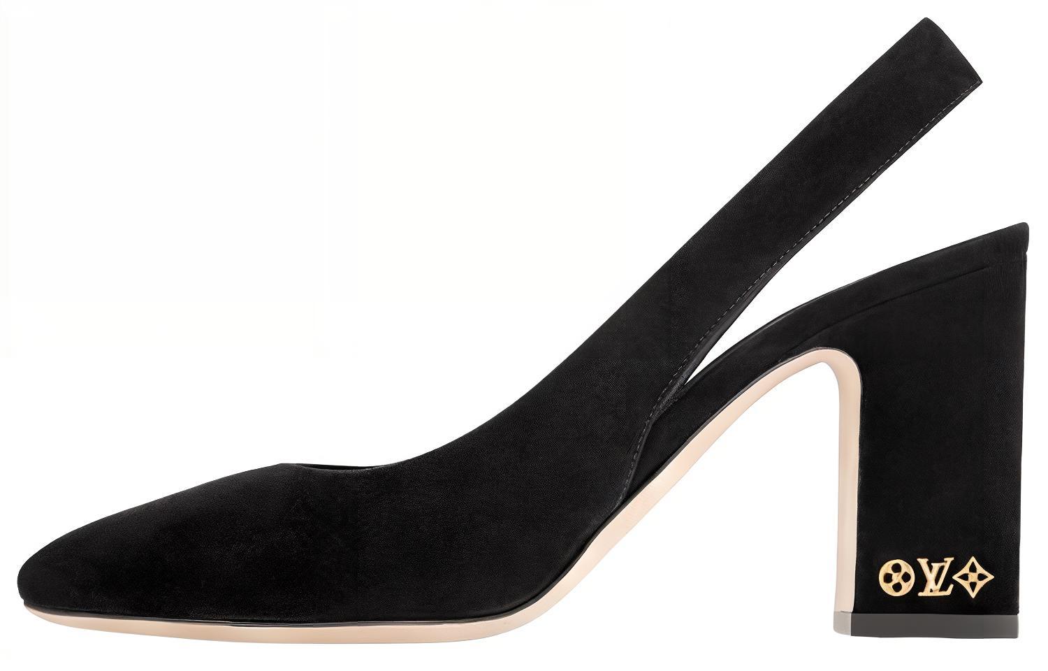 (Women) Louis Vuitton Leather Pointed Toe Slip-On Chunky Heel 'Black' 1ABGI3