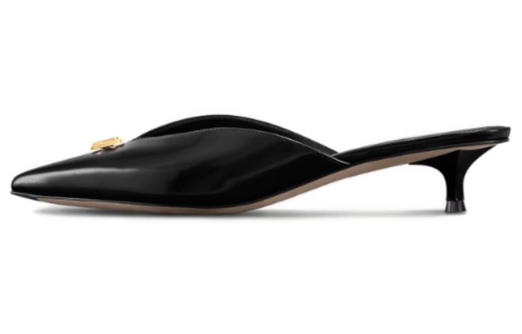 (Women) Louis Vuitton Leather Pointed Toe Slip-On High Heel 'Black Mule' 1ACK5V