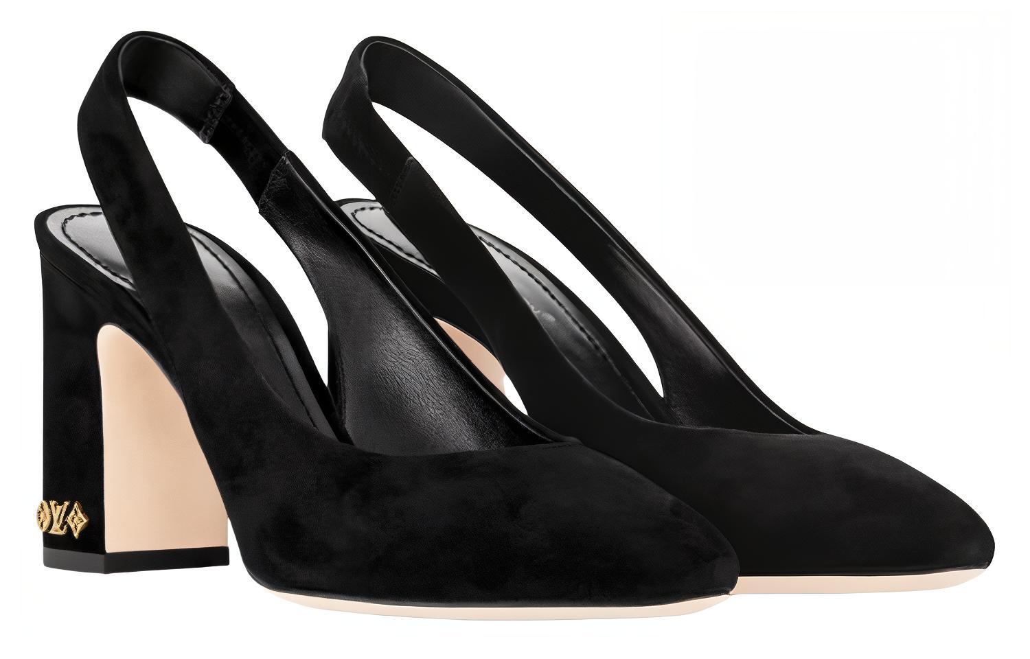 Lookbook (Women) Louis Vuitton Leather Pointed Toe Slip-On Chunky Heel 'Black' 1ABGI3