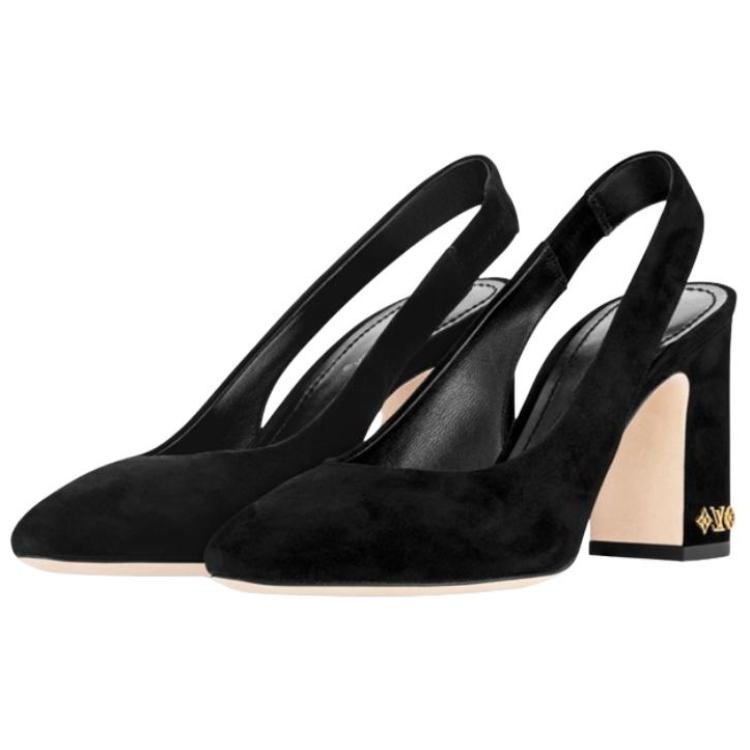 Shop (Women) Louis Vuitton Leather Pointed Toe Slip-On Chunky Heel 'Black' 1ABGI3
