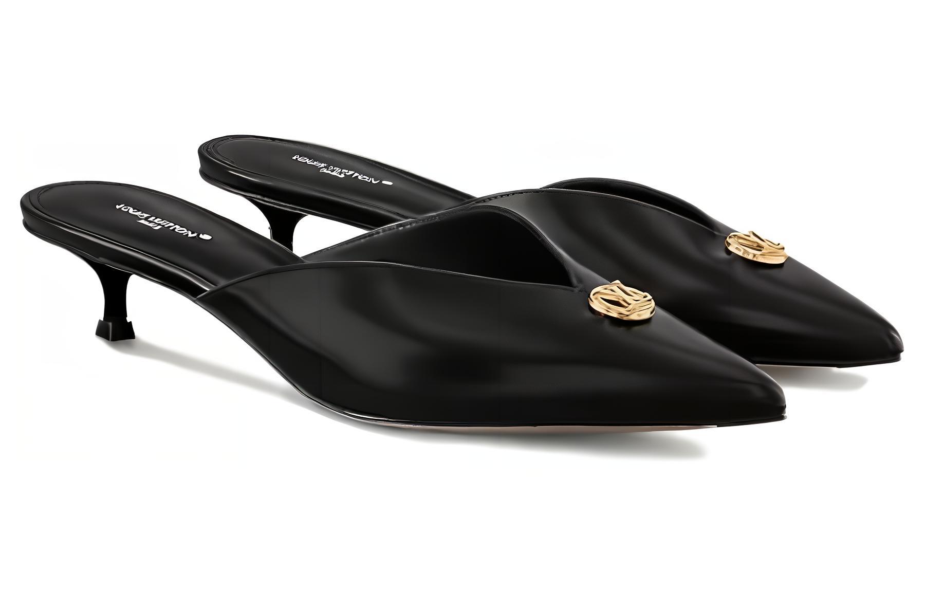 Shop (W) Louis Vuitton Tacones Altos de Piel Punta Afilada 'Black Mule'. 1ACK5V