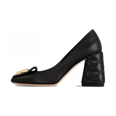 (W) LV Leather Round-Toe Slip-On 'Block Heel' 8.5cm