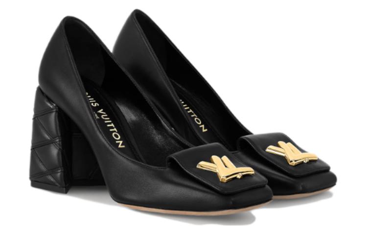 Lookbook LOUIS VUITTON 皮革 圓頭套腳 粗跟 高筒鞋 8.5cm 女款 黑色