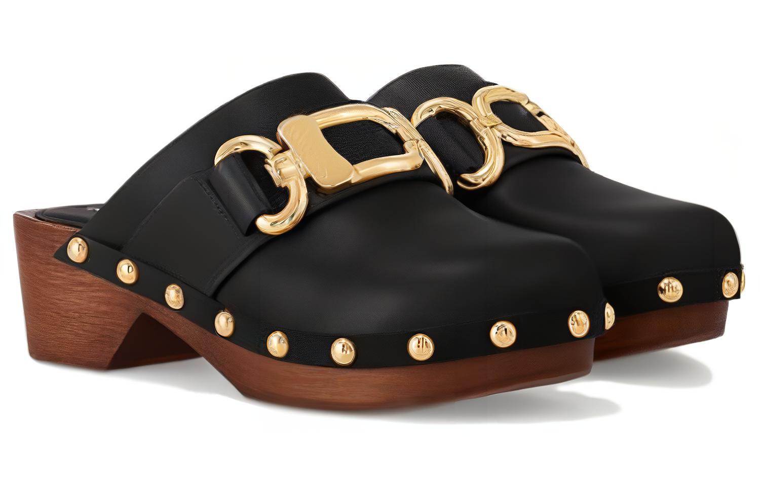 (W) LV Leather Round Toe Clog Slippers 'Black' 圖 2