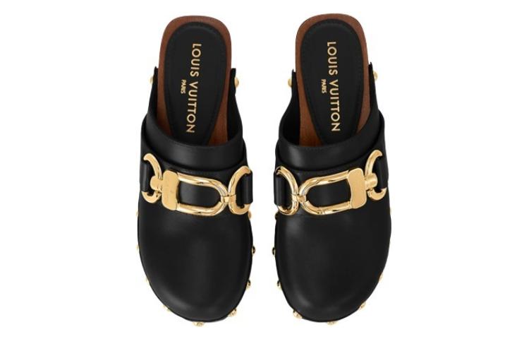 (W) LV Leather Round Toe Clog Slippers 'Black' 圖 3