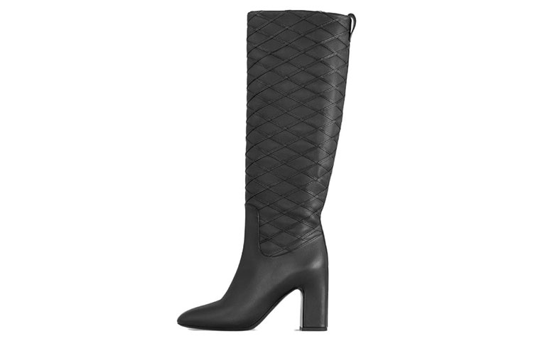 Buy 路易威登 皮革 圓頭套筒粗跟 高筒靴 8.5厘米 女款 黑色