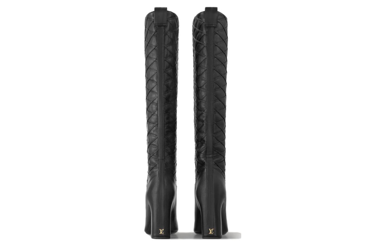 Shop 路易威登 皮革 圓頭套筒粗跟 高筒靴 8.5厘米 女款 黑色