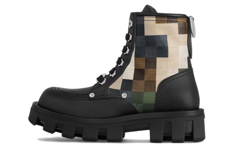 (Women) Louis Vuitton Leather Round Toe Lace-Up Chunky Sole Short Boot 'Black Martin' 1ACNF0