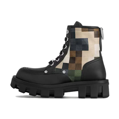 (W) LV Leather Round Toe Lace-Up Chunky Sole Short Boot 'Black Martin'