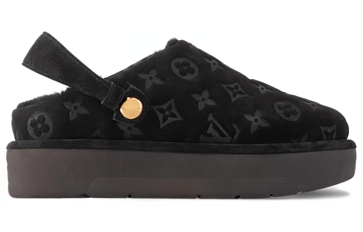 Order (W) Louis Vuitton Kulit Slip-On Platform Hitam untuk Pria/Wanita 1ACHVV