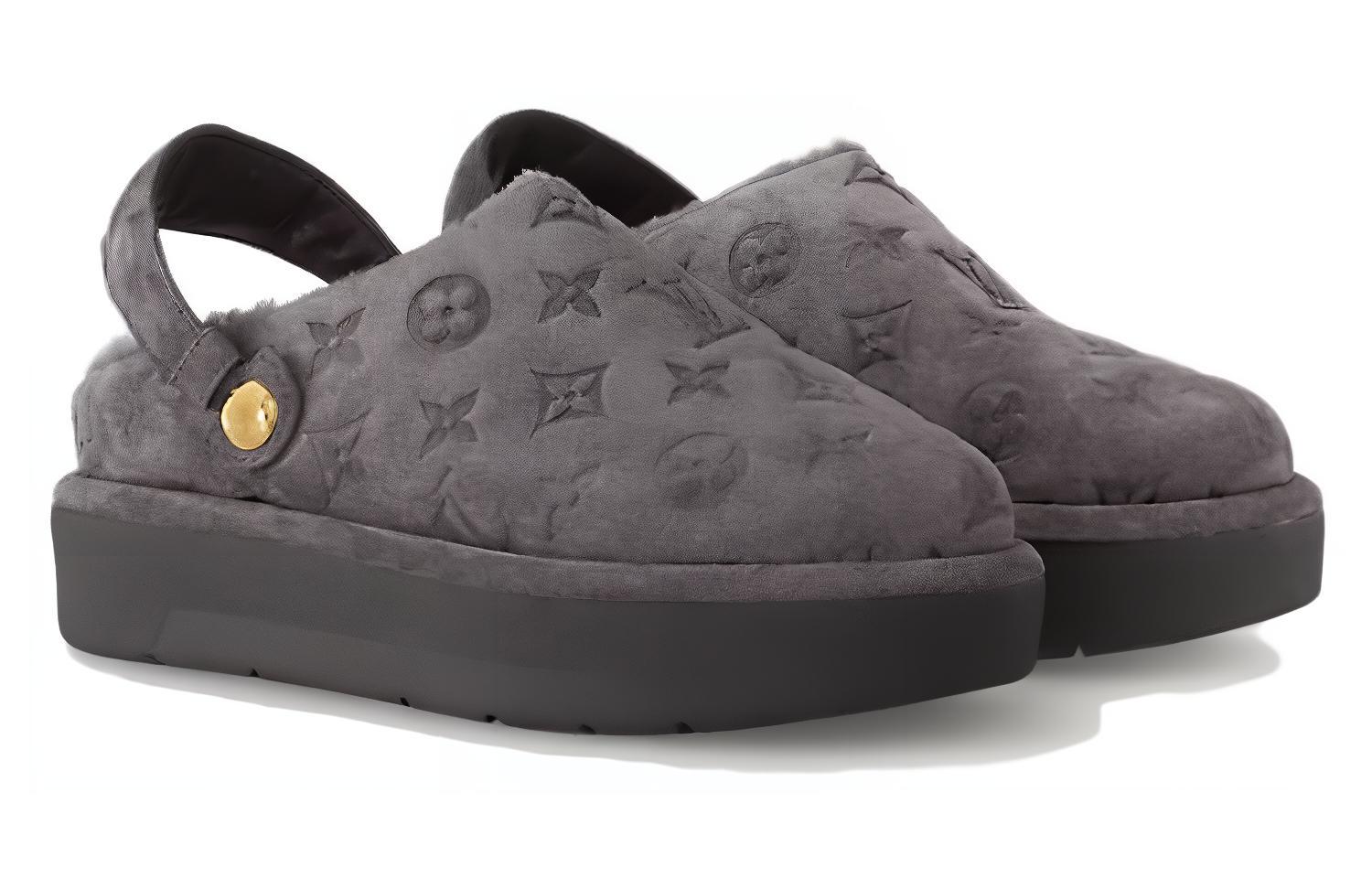 Lookbook (W) Louis Vuitton Kulit Kasut Tumit Bulat Slip-On 'Kelabu' 1ACHX7