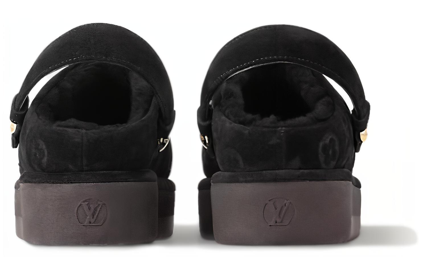 Shop (W) Louis Vuitton Kulit Slip-On Platform Hitam untuk Pria/Wanita 1ACHVV