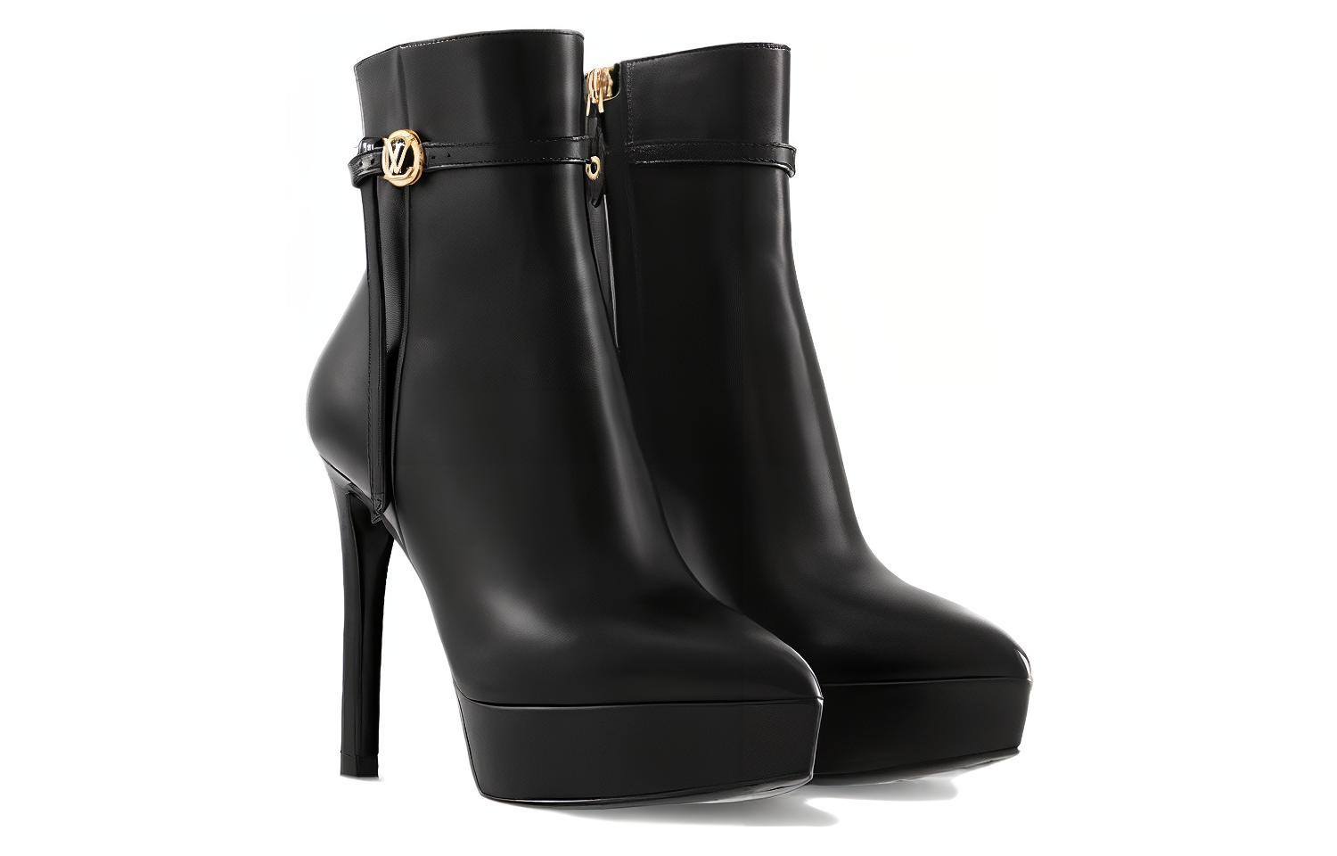 Lookbook 路易威登 皮革 圓頭套筒細跟 短靴 9cm 女款 黑色