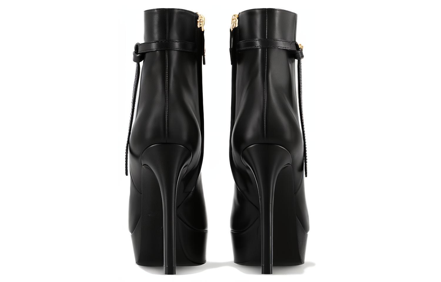 Shop 路易威登 皮革 圓頭套筒細跟 短靴 9cm 女款 黑色