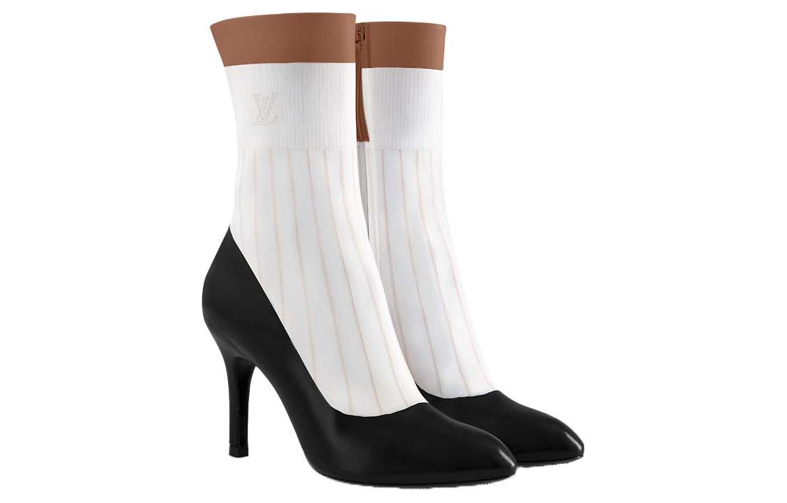 Lookbook (W) Bottes Courtes Louis Vuitton Noires en Cuir à Enfiler avec Bout Rond 1AC99X