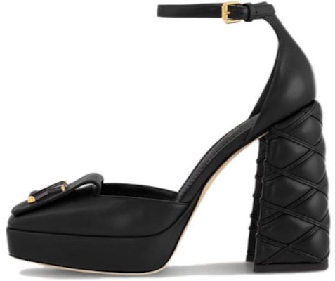 (Women) Louis Vuitton Leather Square-Toe Buckle Chunky High Heels 'Black' 1ACMZA Buy (Women) Louis Vuitton Leather Square-Toe Buckle Chunky High Heels 'Black' 1ACMZA