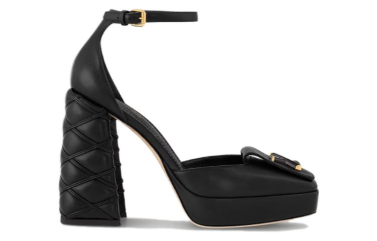 Order (Women) Louis Vuitton Leather Square-Toe Buckle Chunky High Heels 'Black' 1ACMZA