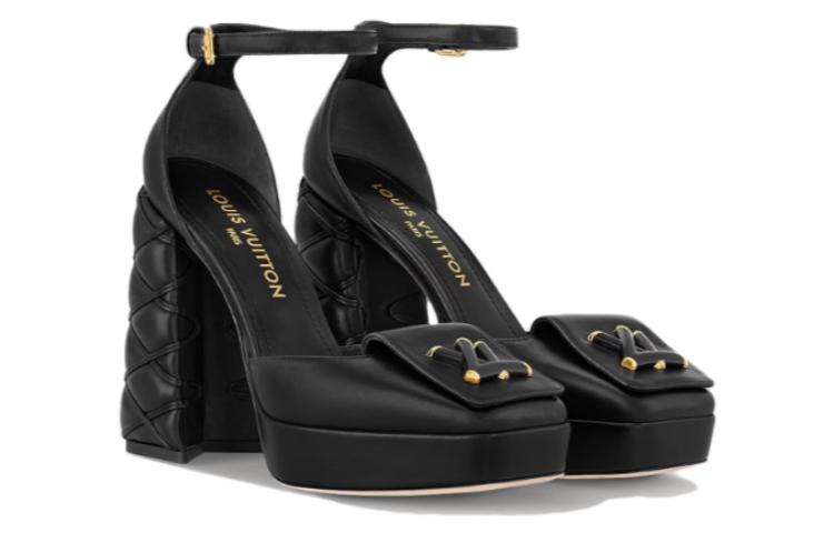 Lookbook (Women) Louis Vuitton Leather Square-Toe Buckle Chunky High Heels 'Black' 1ACMZA
