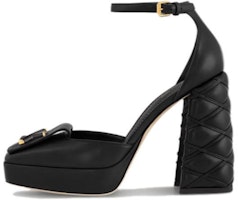 (Women) Louis Vuitton Leather Square-Toe Buckle Chunky High Heels 'Black' 1ACMZA (Women) Louis Vuitton Leather Square-Toe Buckle Chunky High Heels 'Black' 1ACMZA