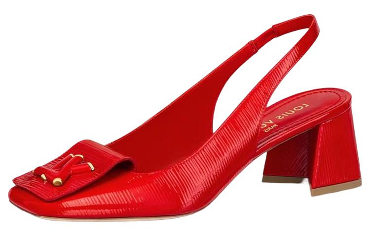 (Women) Louis Vuitton Leather Square Toe Slip-On 'Horseshoe Heel' Red 1ABH75