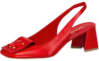 (Women) Louis Vuitton Leather Square Toe Slip-On 'Horseshoe Heel' Red 1ABH75 (Women) Louis Vuitton Leather Square Toe Slip-On 'Horseshoe Heel' Red 1ABH75