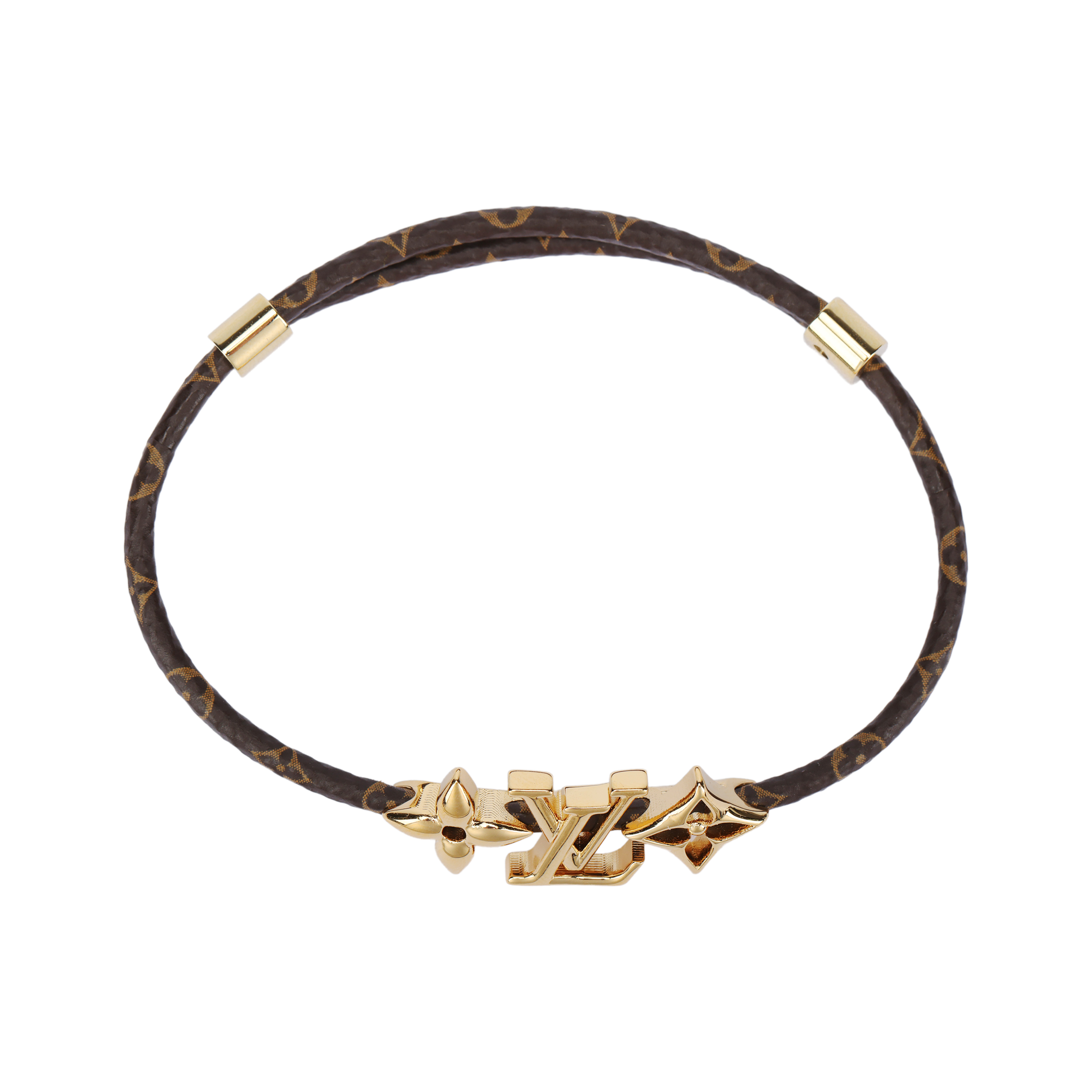 (Women) Louis Vuitton Letter Logo Leather Metal Bracelet Women Brown/Gold. M8807Z