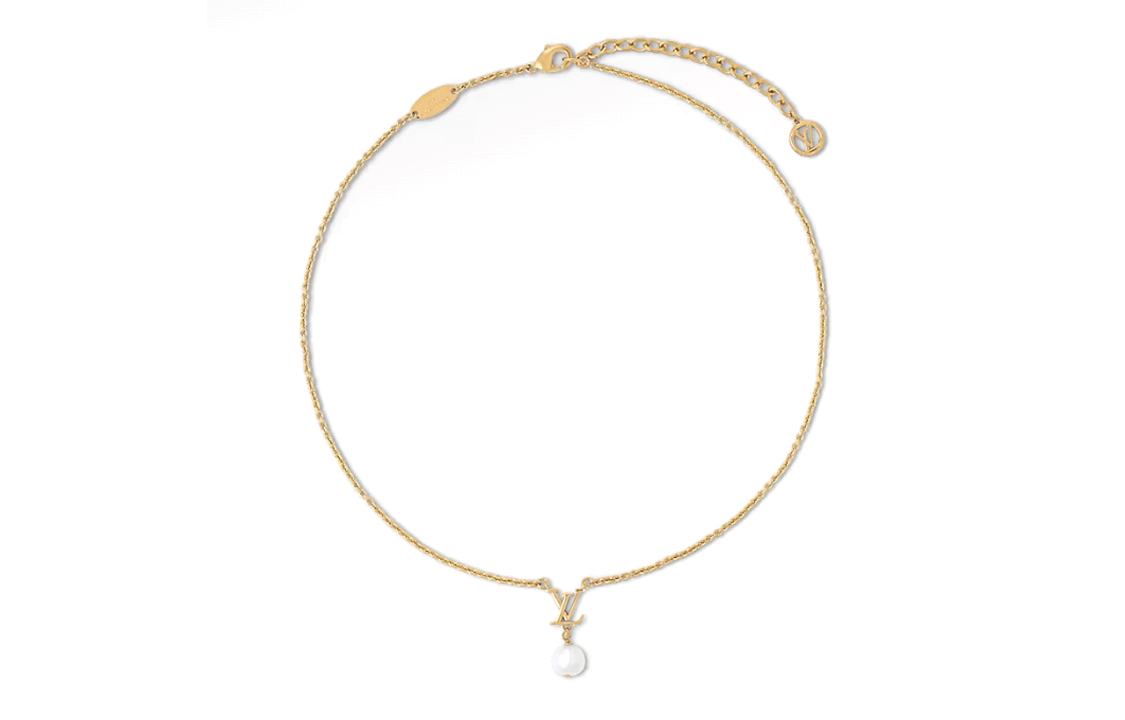 (Women) LOUIS VUITTON Letter Logo Metal Resin Necklace Gold for Women. M01623 圖 3
