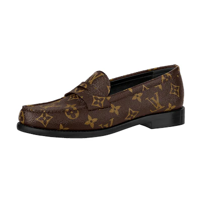 (W) LV Monogram Leather Logo Loafers 'Brown'