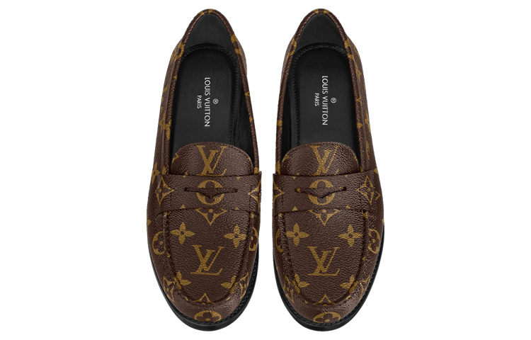 Shop (W) Louis Vuitton Kasut Loafers Kulit Monogram Logo 'Coklat' 1A8VKZ