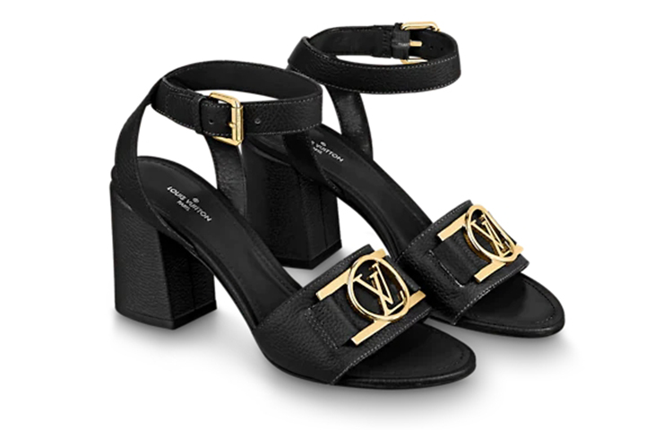 Shop (W) Louis Vuitton Lock It ''Schwarze Kalbsleder Chunky Heel Sandale'' 1A8FWP