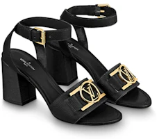 Shop (W) Louis Vuitton Lock It 'Sandalia de Tacón Grueso en Piel Negra' 1A8FWP