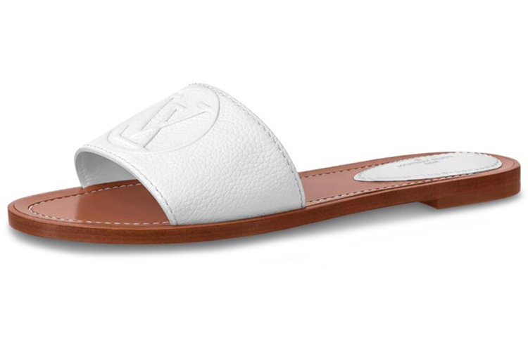 (Women) Louis Vuitton Lock It 'Grain Calf Leather Slippers White' 1A873N