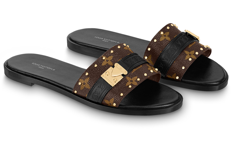 Lookbook 路易威登 Lock It 套餐平跟 時尚涼拖 女款 棕色