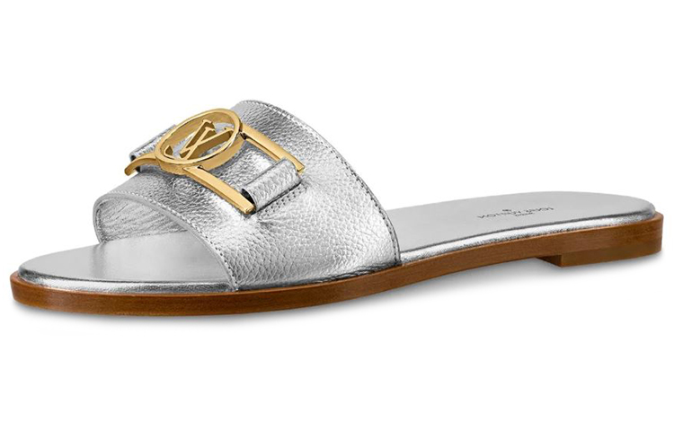 (Women) Louis Vuitton Lock It Flat Mule 'Metallic Calfskin Silver' 1A880C