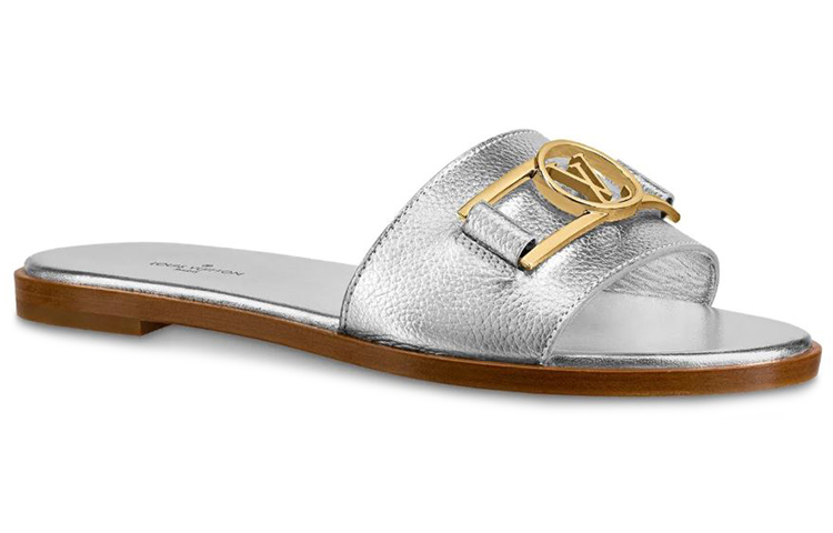 Order (W) Louis Vuitton Lock It Flat Mule 'Kulit Anak Lembu Perak Metalik' 1A880C