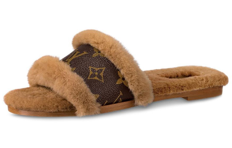 Buy 路易威登 Lock It 棕色貂毛女士拖鞋